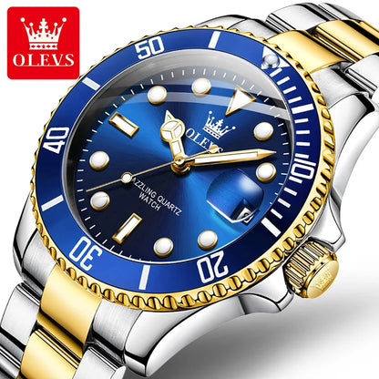 OLEVS Couple Watch Luxury Top Original Quartz Watches Stainless Steel Lover's Wristwatch for Men Women Green Water Ghost Series