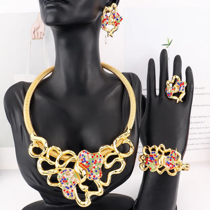 Dubai Gold Plated Jewelry Set Necklace Earrings Ring Bracelet Non-fading Jewelry Set Gift Luxury Wedding Jewelry Gift