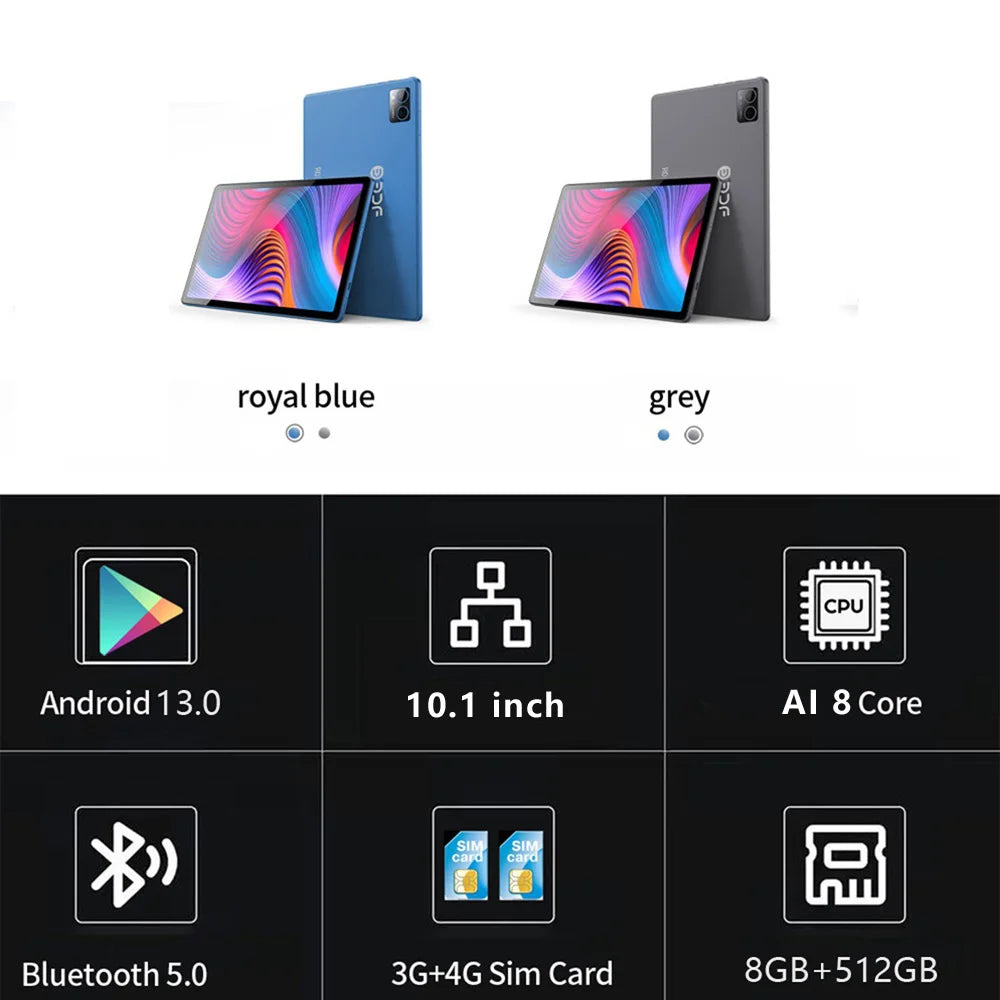 2025 Google 5G Pad 10.1" Tablet - 2K HD Display Octa Core 8GB RAM 512GB ROM Dual SIM WiFi Android 8000mAh