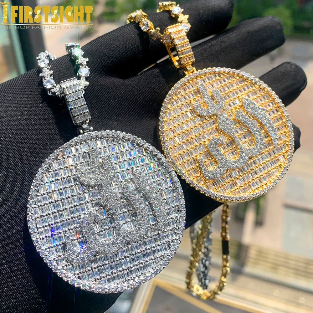 Iced Out Muslims Allah Pendant Necklace Silver Color Pave Zircon CZ Letter Charm Bling Women Men Hip Hop Jewelry
