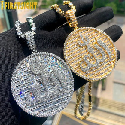 Iced Out Muslims Allah Pendant Necklace Silver Color Pave Zircon CZ Letter Charm Bling Women Men Hip Hop Jewelry