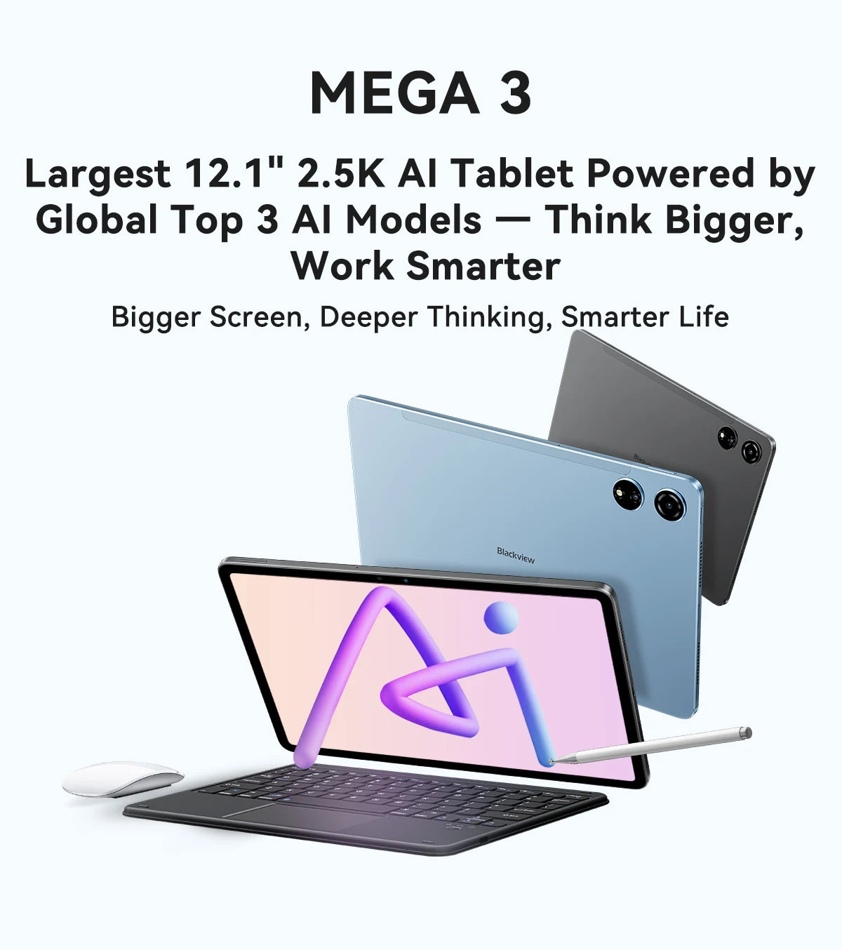 【World premiere】Blackview MEGA 3 Tablet 12.1" 2.5K 90Hz Display 12GB 256GB 8800mAh 50MP Camera 33W Fast Charging Android 15 Pa