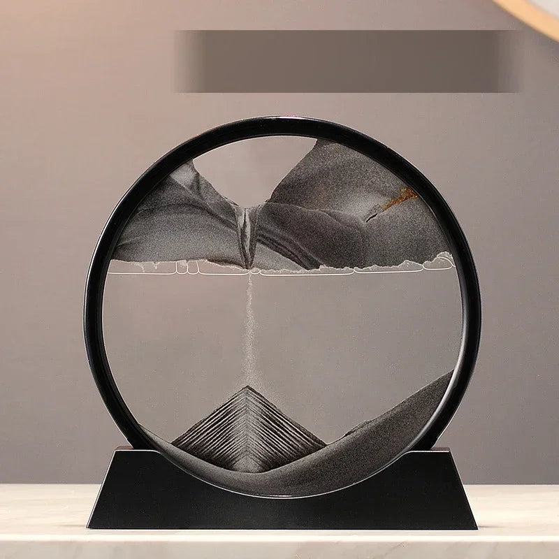 Sandscape Moving Sand Art Picture Round Glass Deep Sea Quicksand Craft Home Decor Gift 3D Liquid Hourglass Flowing Sand Painting