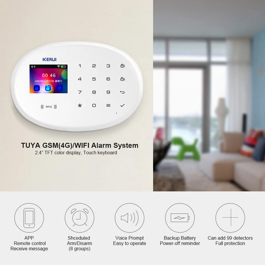 KERUI W202 Home Security Alarms WIFI GSM Alarm System Kit Tuya Smart Remote Control with Motion Detector Door Sensor for House