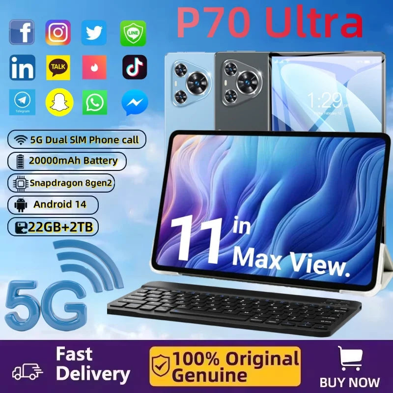 2025 New Original Hauwei P70 UltraTablet 11inch Snapdrago 8gen2 HD 4K Android 14 22GB+2T 20000mAh 5G Dual SIM WiFi GPS Tablet PC