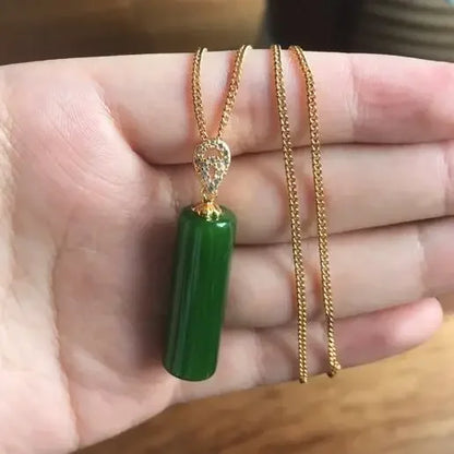Natural Hetian Jasper Cylindrical Pendant, Spinach Green Jade Pendant for Men and Women