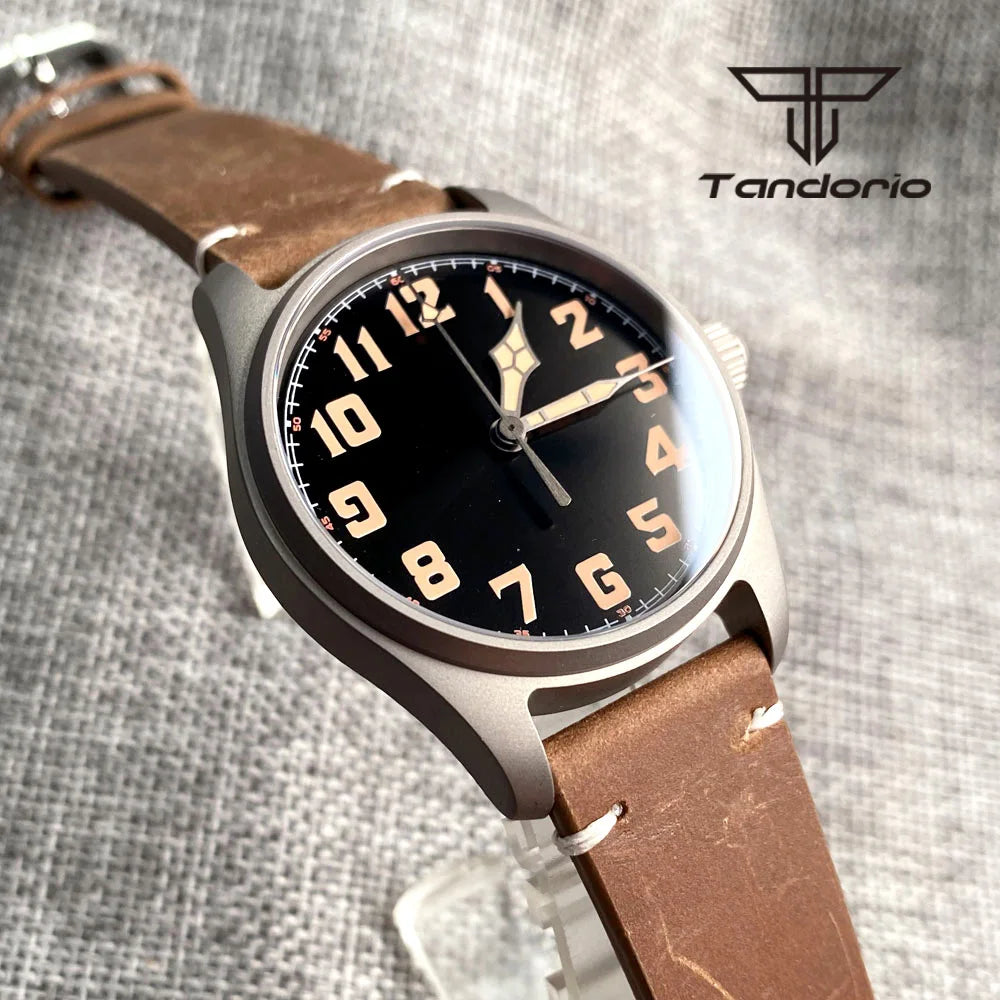 Tandorio Titanium Ultralight Dive 39mm Men's Pilot Watch Automatic Miyota 8215/PT5000 Movt AR Sapphire 20BAR Waterproof Luminous