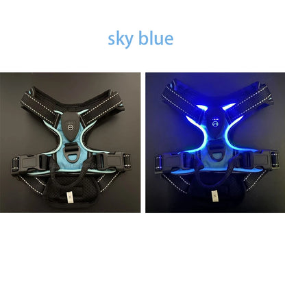 Led luminous Dog Harness No Pull Adjustable Rechargeable Pet Vest Harness Small Medium Large Dogs Outdoor Walking Pet Supplies