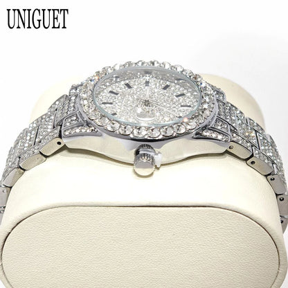Luxury Jewelry Watch For Womens UNIGUET Fashion Small DialWaterproof Hip Hop Iced Diamond Quartz Wristwatch Small Size For Women