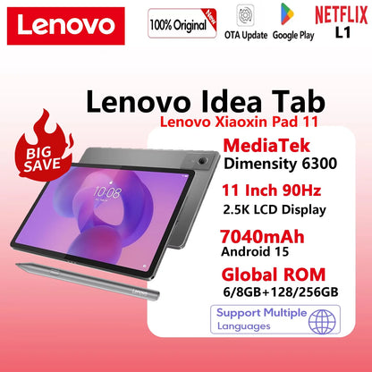 Global ROM Lenovo Xiaoxin Pad 11 MediaTek Dimensity 6300 11" 2.5K Screen 128GB 256GB ROM 7040mAh Idea Tab Android Tablet 2025