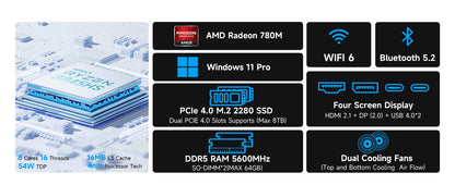 GMKtec K8 Plus Mini PC – AMD Ryzen 7 8845HS, DDR5, Oculink, Windows 11 Pro