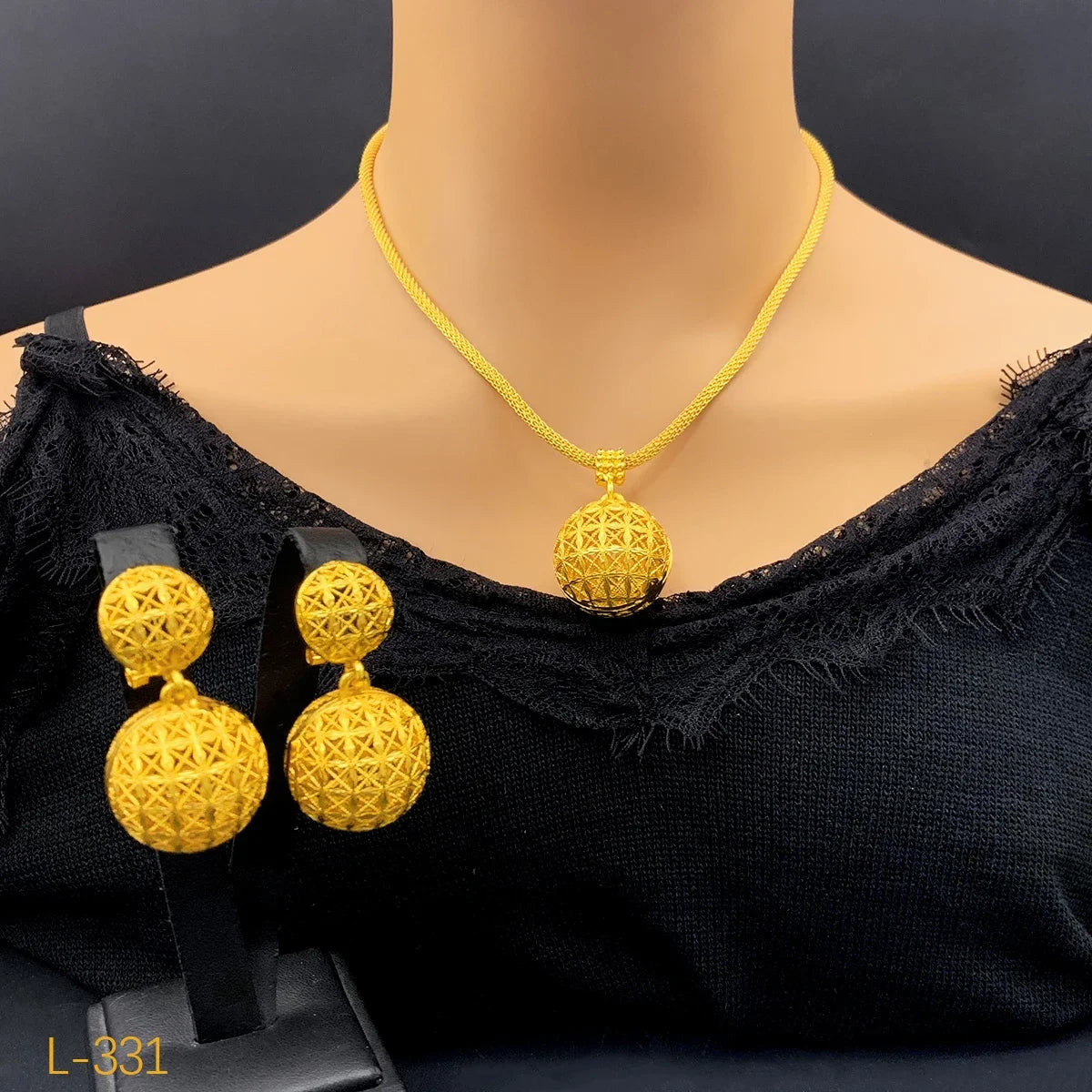 Dubai Ball 24K Gold Plated Jewelry Set – Necklace & Earrings for Women