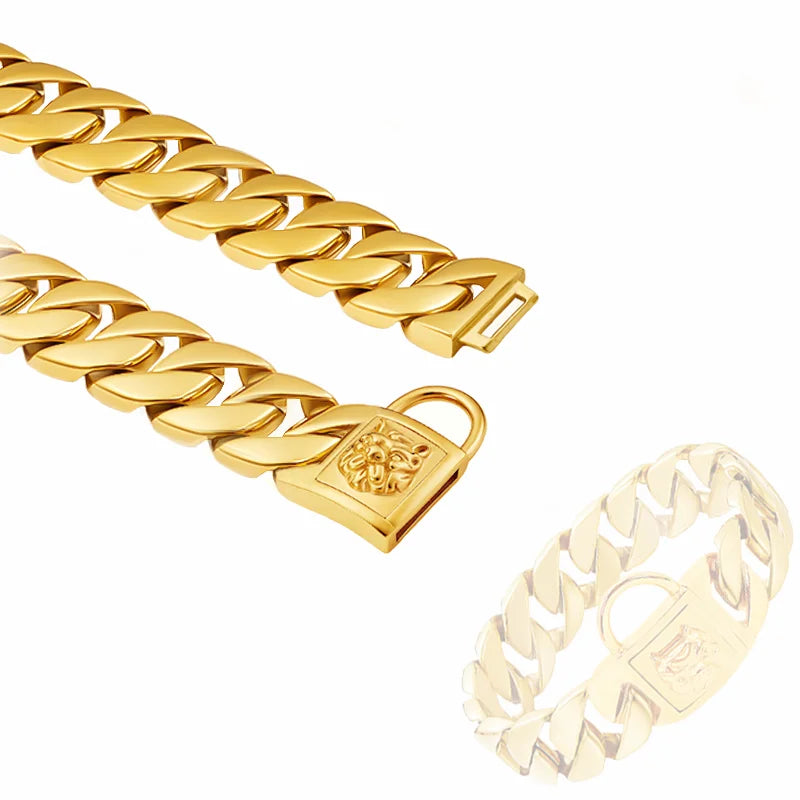 Gold Silver Collar for Large Dog 32mm Stainless Steel Chain Metal Pet Choker Dog Accessories for Cane Corso Labrador Rottweiler