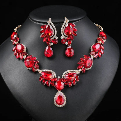 New Style Gorgeous Colorful Crystal Rhinestone Lucky Necklace Earring Set Wedding Party Costume Jewellery