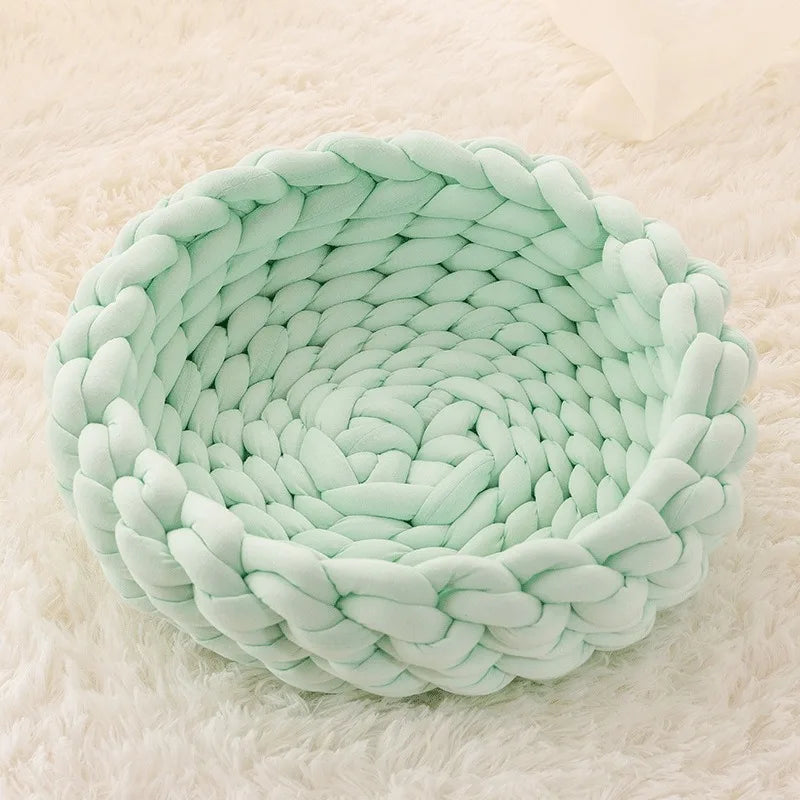 Weave Pet Nest Thick Line Dog Kennel Diameter 30-60cm Warm Detachable Washable Round Cat Bed Four Seasons Available Pet Supplies