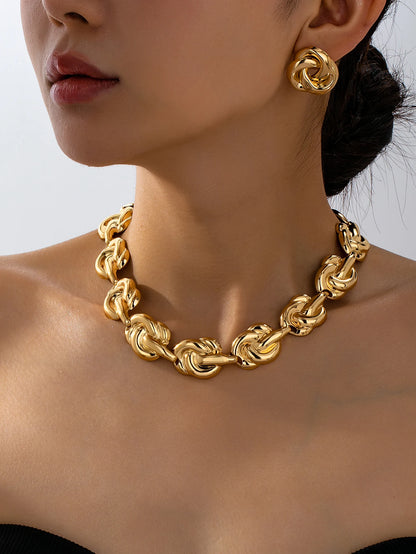 Elegant Summer Luxury Women's Metal Jewelry Set – Necklace & Earrings
