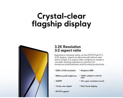 POCO PAD X1 Global Version 8GB 512GB Tablet 11.2" 3.2K 144Hz Eye-care Display Snapdragon 7+ Gen 3 WIFI 6E 8850mAh Pad PC