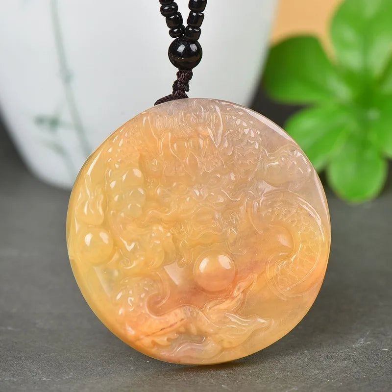 Natural Gold Silk Jade Auspicious Dragon Pendant Exquisite Personality Versatile Male and Female Couples Necklace Jade Pendant