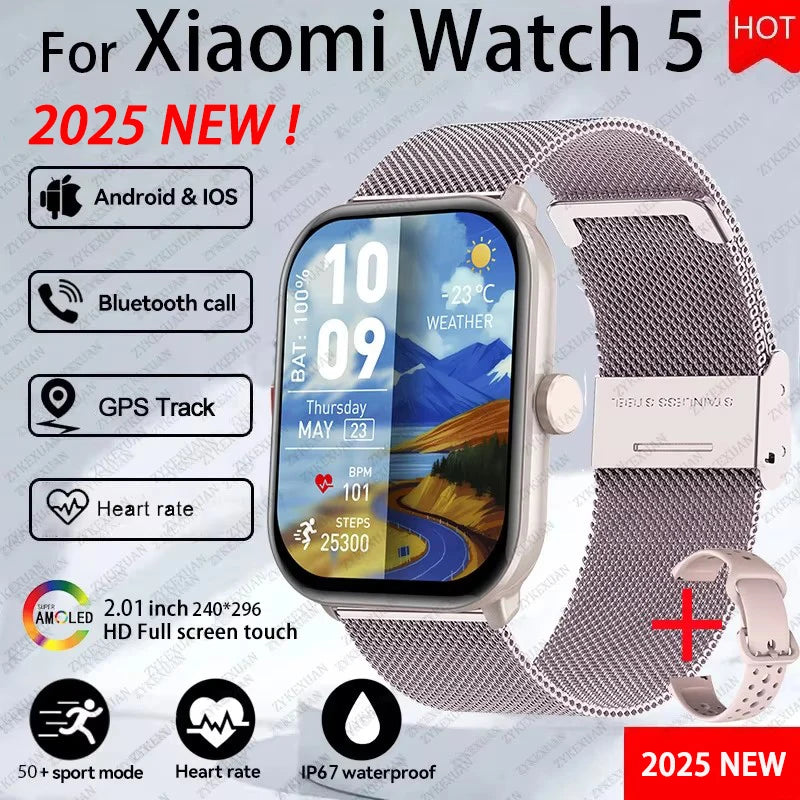 For Xiaomi Watch 5 Smart Watch Men HD AMOLED Display Heart Rate Bluetooth Call GPS Tracking Waterproof Sports Women Smart Watch