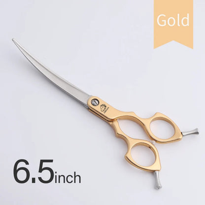 FIRELION Professional 440C 6.0/6.5 Inch Colorful Dog Grooming Scissors Pet Curved Scissors for Cutting Dogs Hair