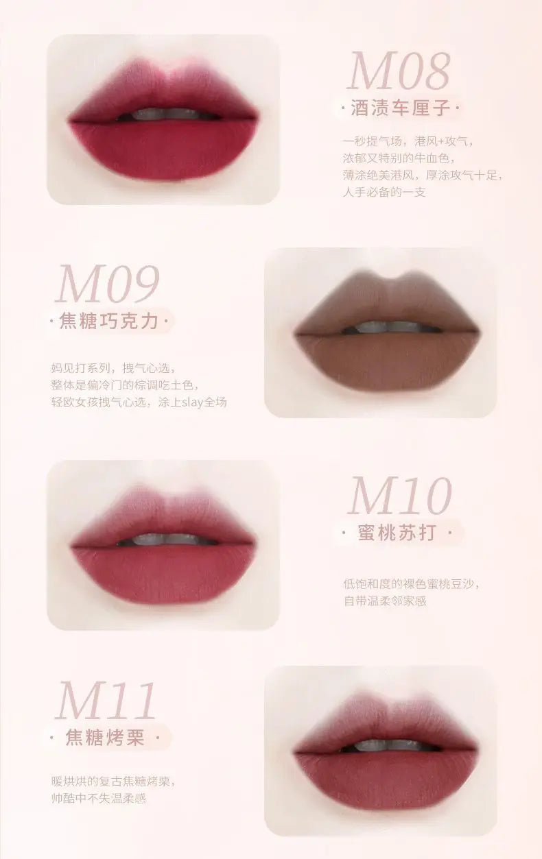 AKF Lip Mud Matte Velvet Soft Mist Lipstick Moisturizing Longlasting High Pigmented Lip Tint Lip Glaze Cosmetics Makeup