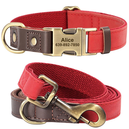 Personalized Dog Collar Leash Durable Nylon Leather Dog Buckle Collars Necklace Pet Walking Leash for Small Medium Dogs Pitbull