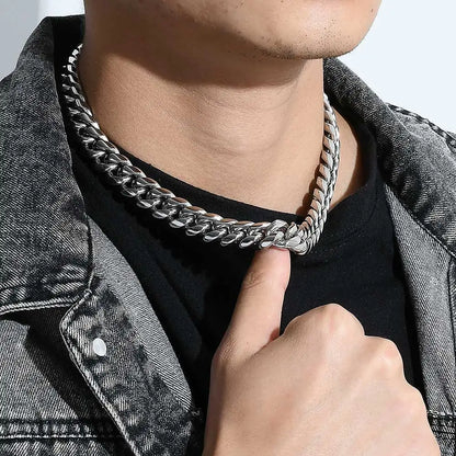 Mens Necklaces Chains Stainless Steel Gold Silver Color Necklace for Men Women Curb Cuban Jewelry with Zircon Clasp