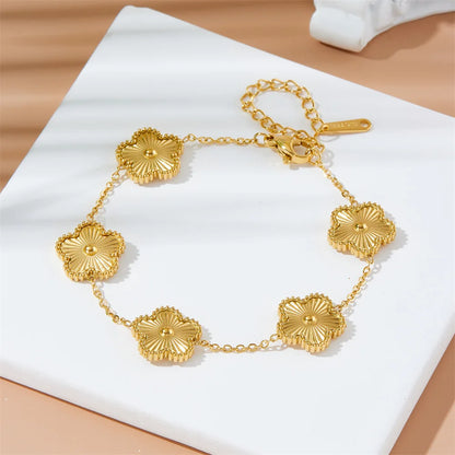 Stainless Steel Bracelet Double Sided Five Leaf Petals Flower Gold Plated Clover Women Fashion Jewelry