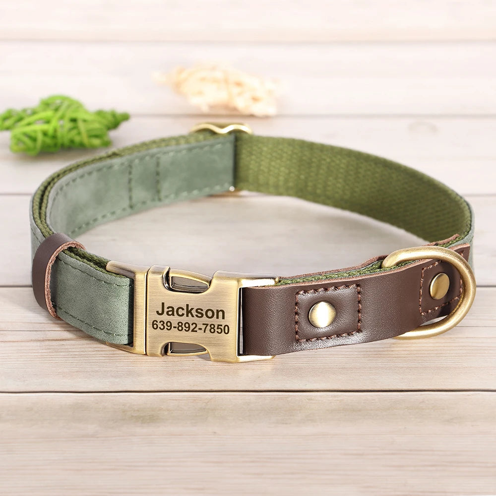 Personalized Dog Collar Leash Durable Nylon Leather Dog Buckle Collars Necklace Pet Walking Leash for Small Medium Dogs Pitbull