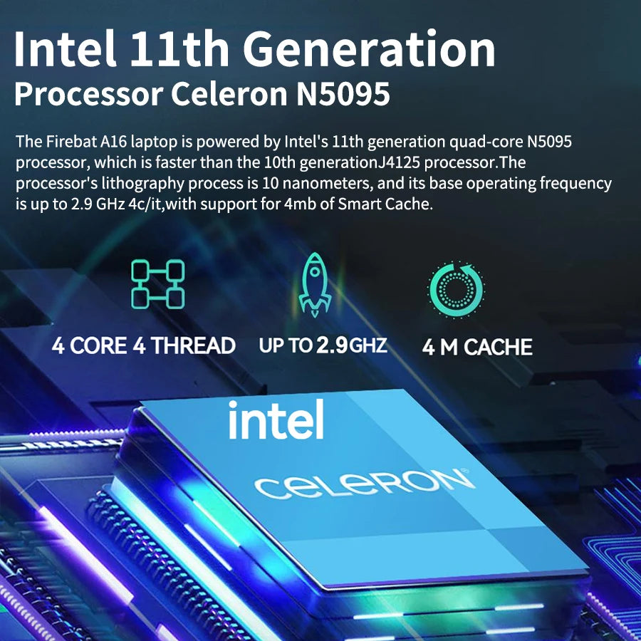 Firebat A16 AT15 Laptop 15.6 16 Inch CPU Intel N100 16GB RAM 512GB 1TB BT4.2 WiFi5 LPDDR4 Lightweight Business Computer Notebook