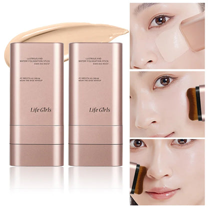 Light & Moist Hydrating Foundation Stick – Waterproof, Rotating Dual-Head with Brush