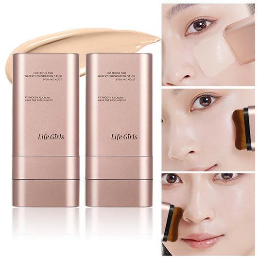 Light & Moist Hydrating Foundation Stick – Waterproof, Rotating Dual-Head with Brush