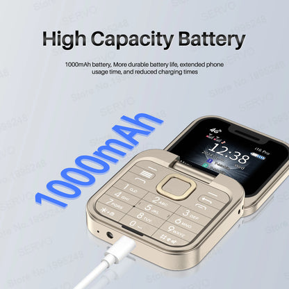 SERVO i16 Pro 2G GSM/4G LTE Network Small Flip Mobile Phone 2 SIM Standby Call Recording Speed Dial 1.77" Mini Folding Cellphone