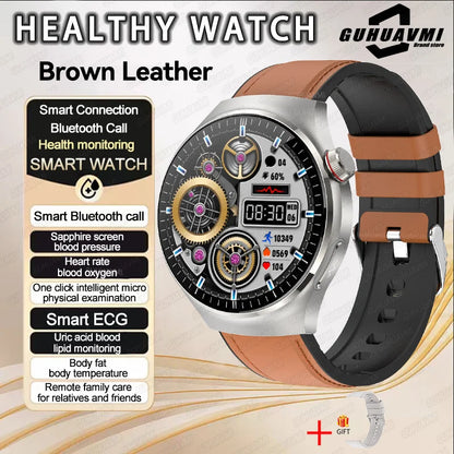 2025 New Men Health Expert Smart Watch Blood Pressure Blood Lipid Uric Acid ECG+PPG Body Temperature NFC HD Bluetooth Call Watch