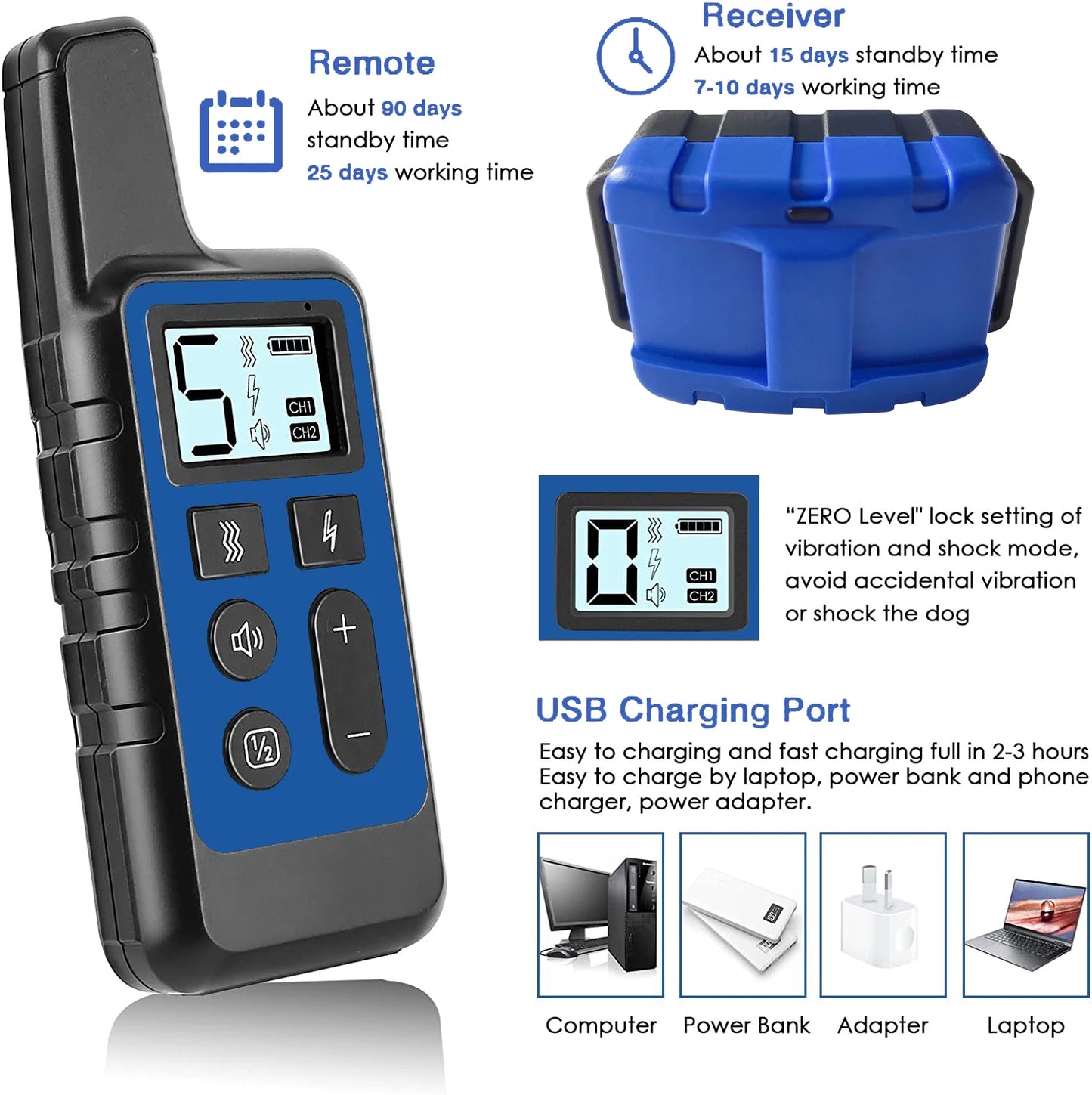 Dog Training Collar Waterproof Rechargeable Shock Collars for Dog with Remote Training Beep Vibration Shock, Electric Dog Collar