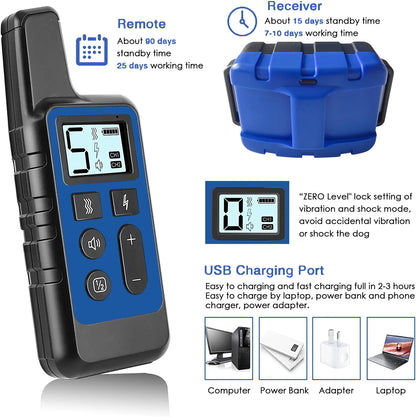 Dog Training Collar Waterproof Rechargeable Shock Collars for Dog with Remote Training Beep Vibration Shock, Electric Dog Collar