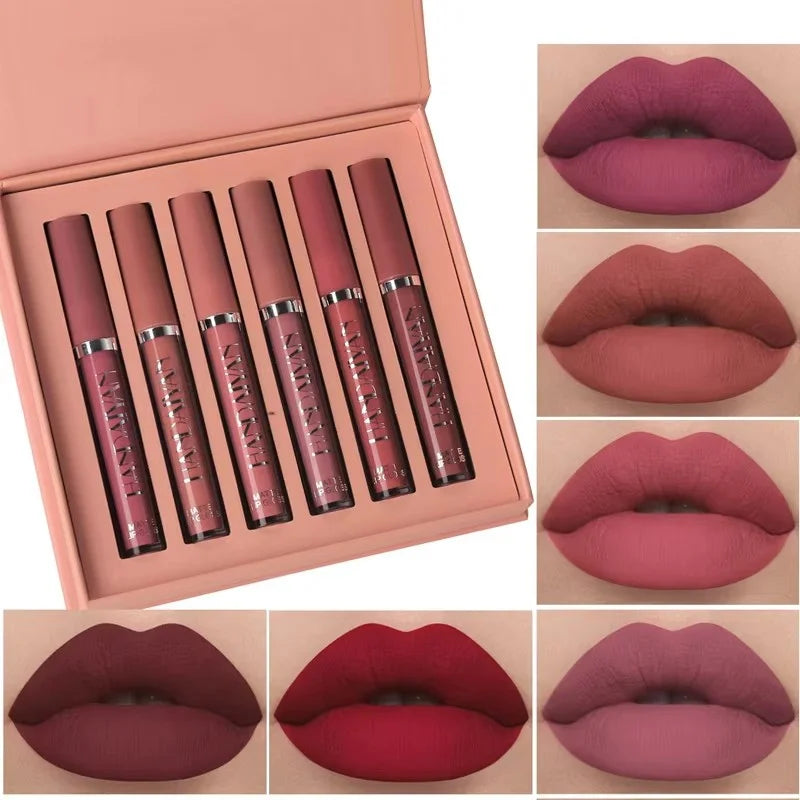 6PCS HANDAIYAN Liquid Lipstick Set – Matte Finish, Long-Lasting, Non-Stick Lip Gloss, Waterproof Lip Makeup Gift Box for Women