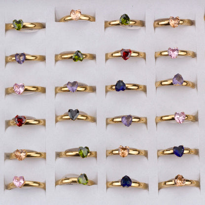 36Pcs/lot Fashion Stainless Steel Zircon Heart Love Rings For Women Mix Style Wedding Engagement Jewelry