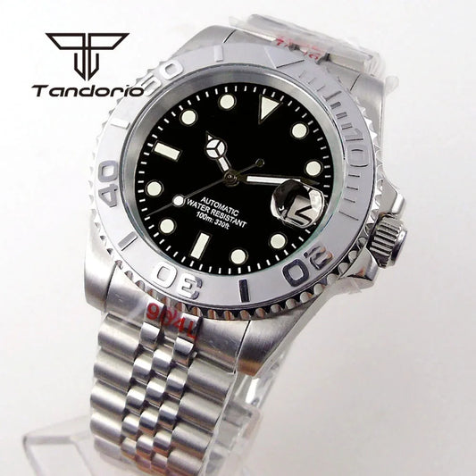 Tandorio NH35A Date Stainless Steel 40mm Dive Automatic Men Watch Sapphire Crystal Rotating Bezel Luminous Mechanical Wristwatch