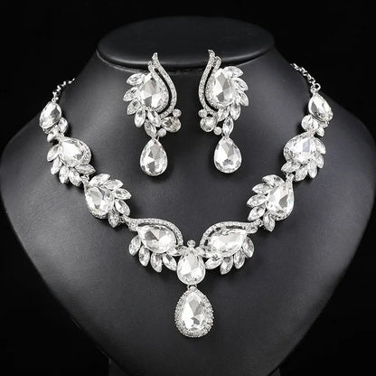 New Style Gorgeous Colorful Crystal Rhinestone Lucky Necklace Earring Set Wedding Party Costume Jewellery