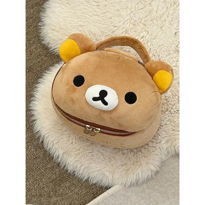 New Cute Rilakkuma Bear Girl Plush Elliptical Stereoscopic Makeup Bag Portable Storage Bag Cute Cartoon Easy Bear Bear Storage W