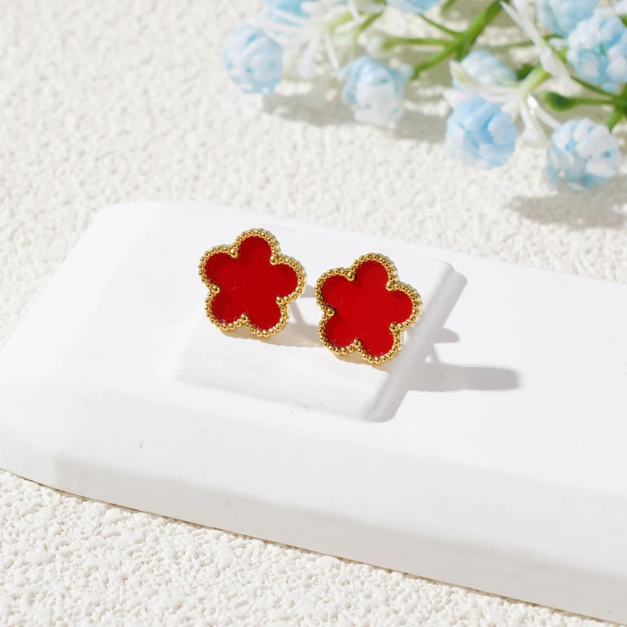 Stainless Steel Bracelet Double Sided Five Leaf Petals Flower Gold Plated Clover Women Fashion Jewelry