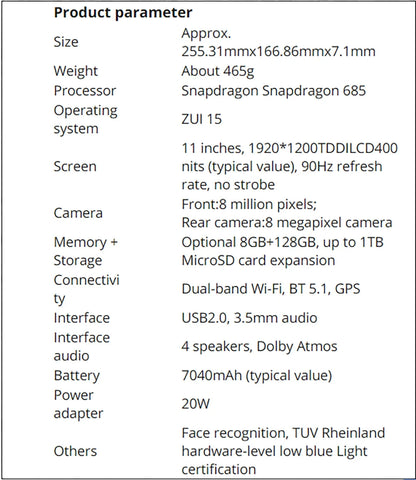 Global ROM Lenovo XiaoXin Pad 2024 Tablet+Case 8GB 128GB Pad Qualcomm Snapdragon 685 Octa Core 11" WIFI 8MP 7040mAh 20W Charger