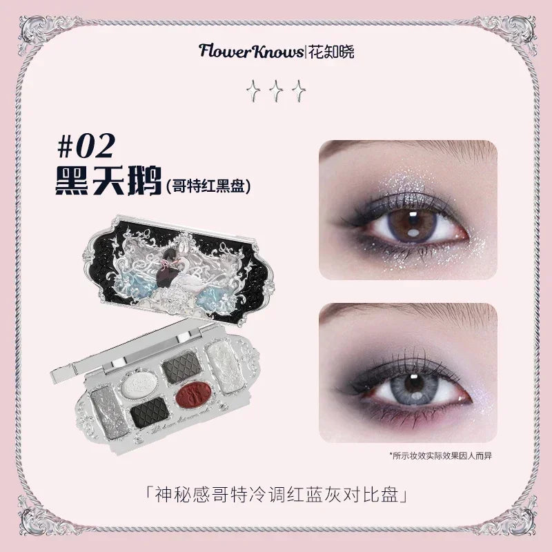 Flower Knows Swan Ballet Eyeshadow 6 Color Palette Matte Shimmer Glitter Mixed Long Lasting Eye Shadow Makeup Flowers Know