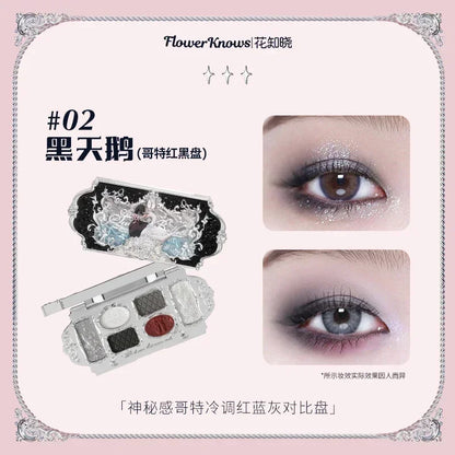 Flower Knows Swan Ballet Eyeshadow 6 Color Palette Matte Shimmer Glitter Mixed Long Lasting Eye Shadow Makeup Flowers Know