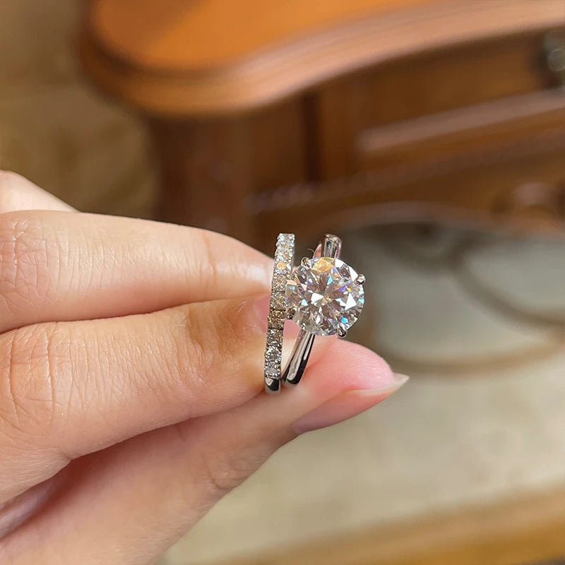 ANZIW 2 Carat All Moissanite Ring Bridal Sets Silver 925 Solitaire Engagement Wedding Rings & Stackable Eternity Bands for Women