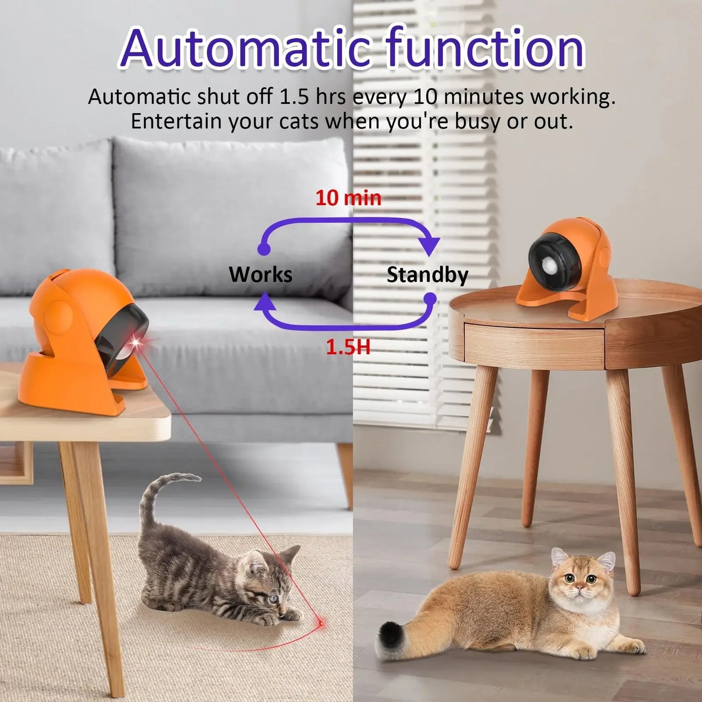 Cat Laser Toys Motion Acticated Responsive Interactions, Mix Fast & Slow Laser Game Multi-Angle Adjustable Rechargeable Pet Toys