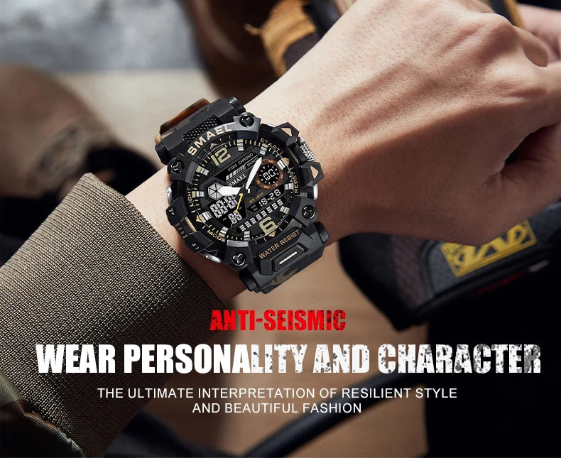 SMAEL New Watches 50m Waterproof Sports Watch Digital 8072 Army Watch Digital Quartz Dual Time Wristwatches LED for Men