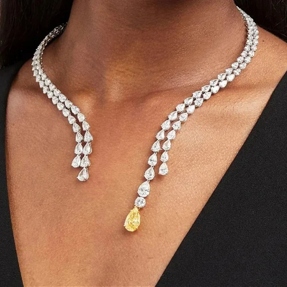 Stonefans Zircon Double Layer Open Necklace for Women Chain Charms Vintage Jewelry Water Drop Choker Necklace Elegant Luxury