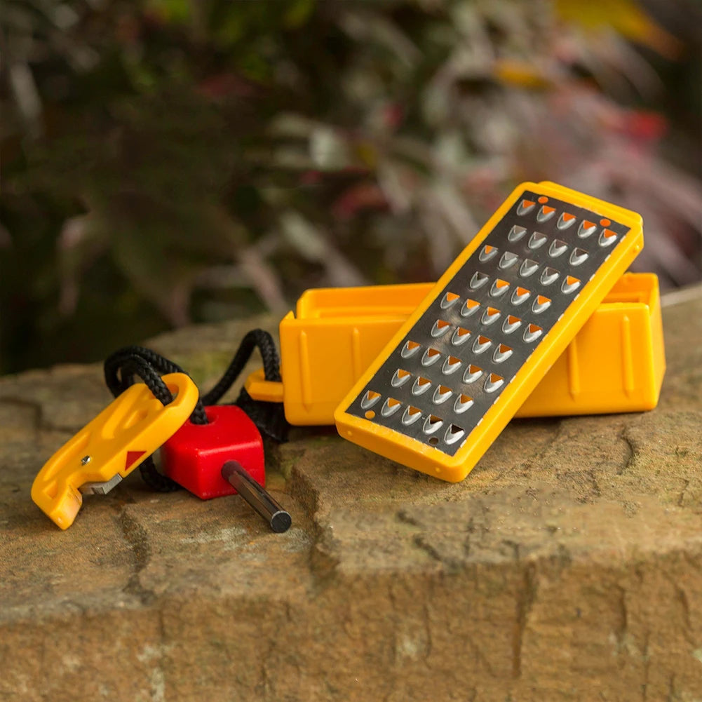 Stainless Steel Outdoor Flint Outdoor Survival Camping Fire Starter Tinder Making Tool Emergency Fire Start Device w/Safety Rope